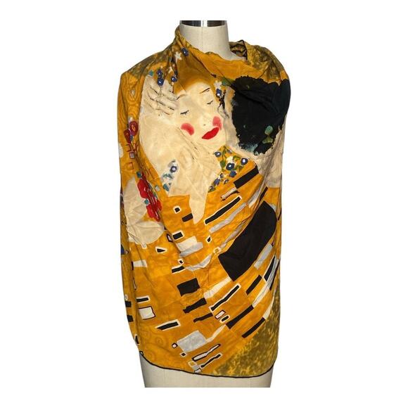 Gustav Klimt Reproduction The Kiss Mustard Yellow Square Scarf 31" x 31" - Picture 1 of 3